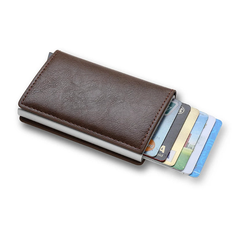 Slim Carbon Fiber RFID Wallet – Aluminum Pop-Up Card Holder for Men