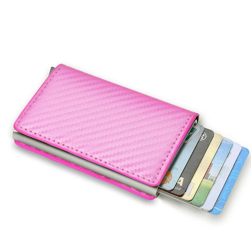 Slim Carbon Fiber RFID Wallet – Aluminum Pop-Up Card Holder for Men