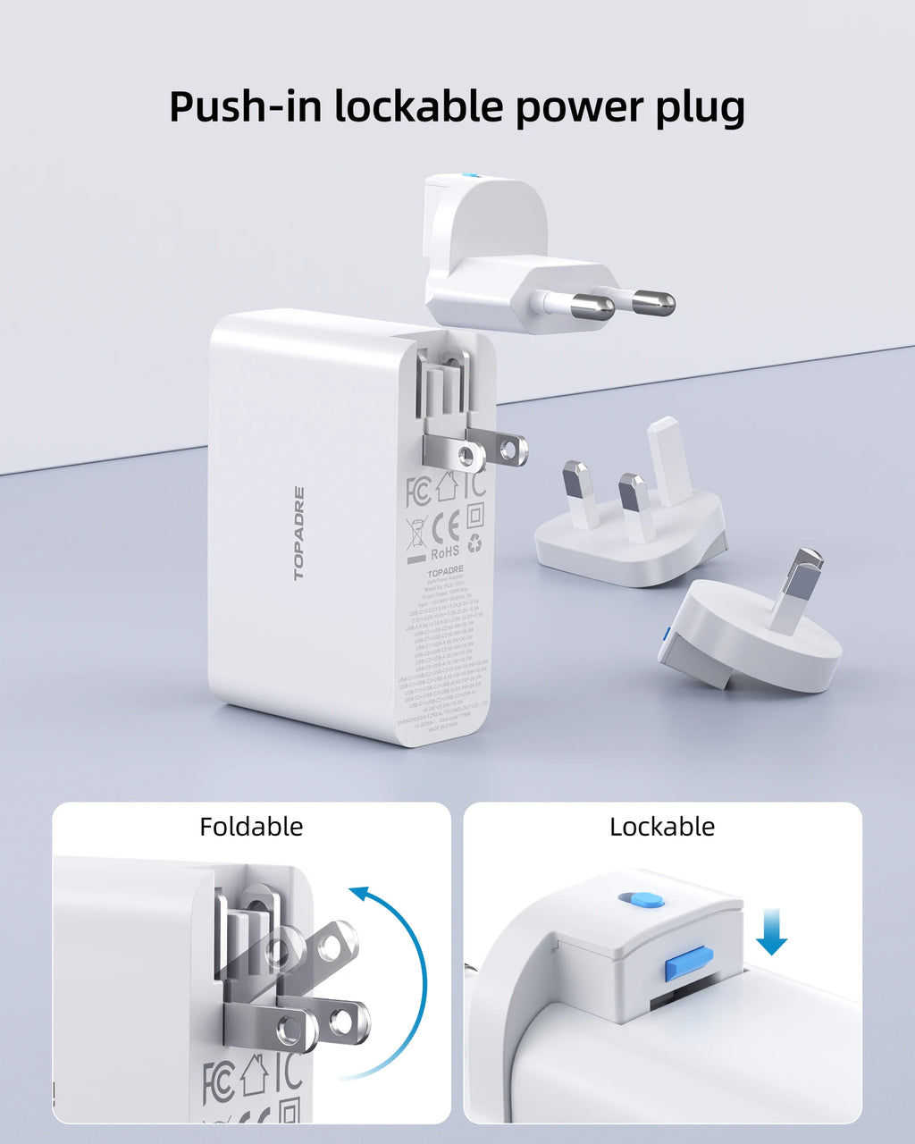 100W 4-Port USB-C Travel Charger – Foldable Worldwide Adapter (UK/EU/AU)