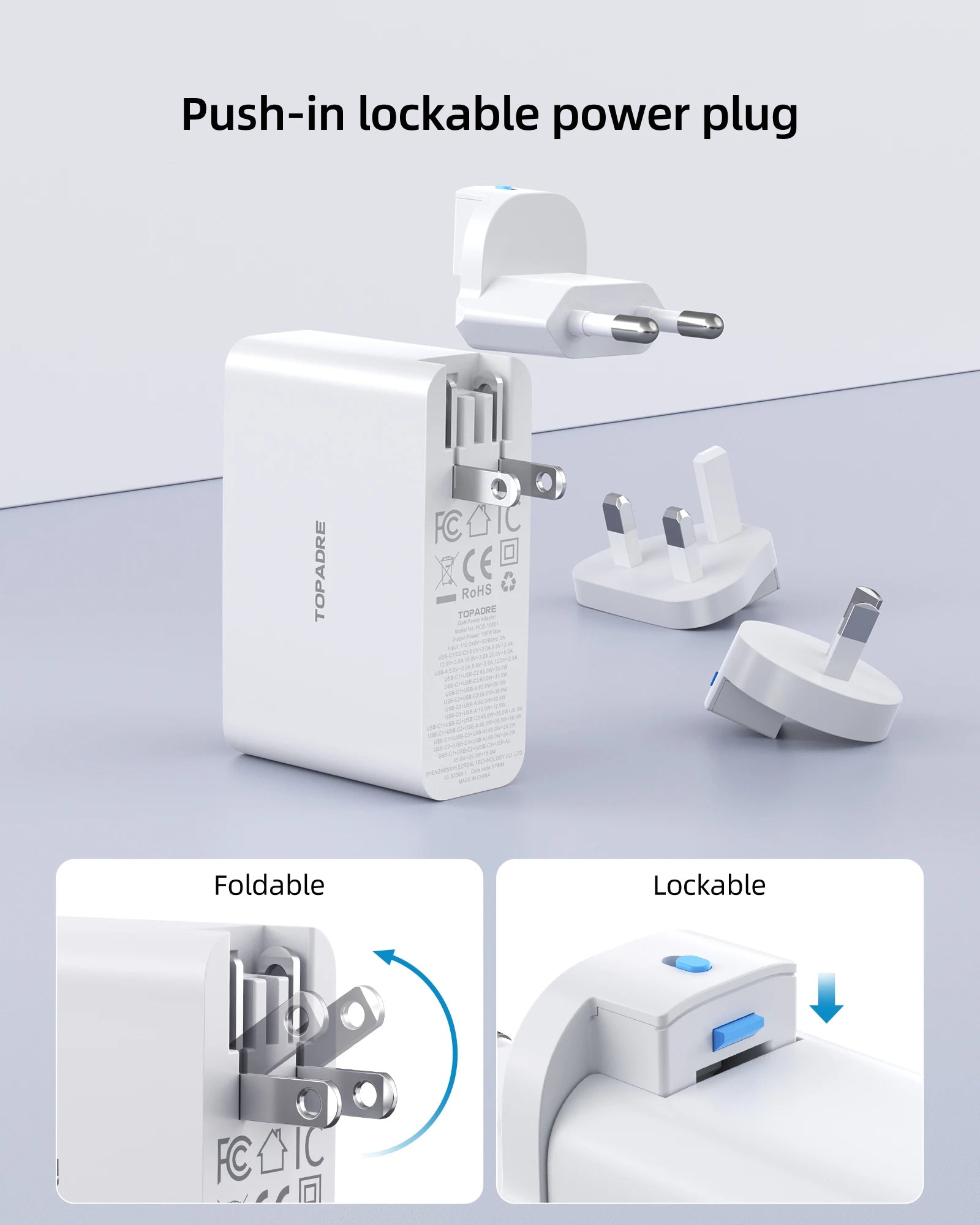 100W 4-Port USB-C Travel Charger – Foldable Worldwide Adapter (UK/EU/AU)