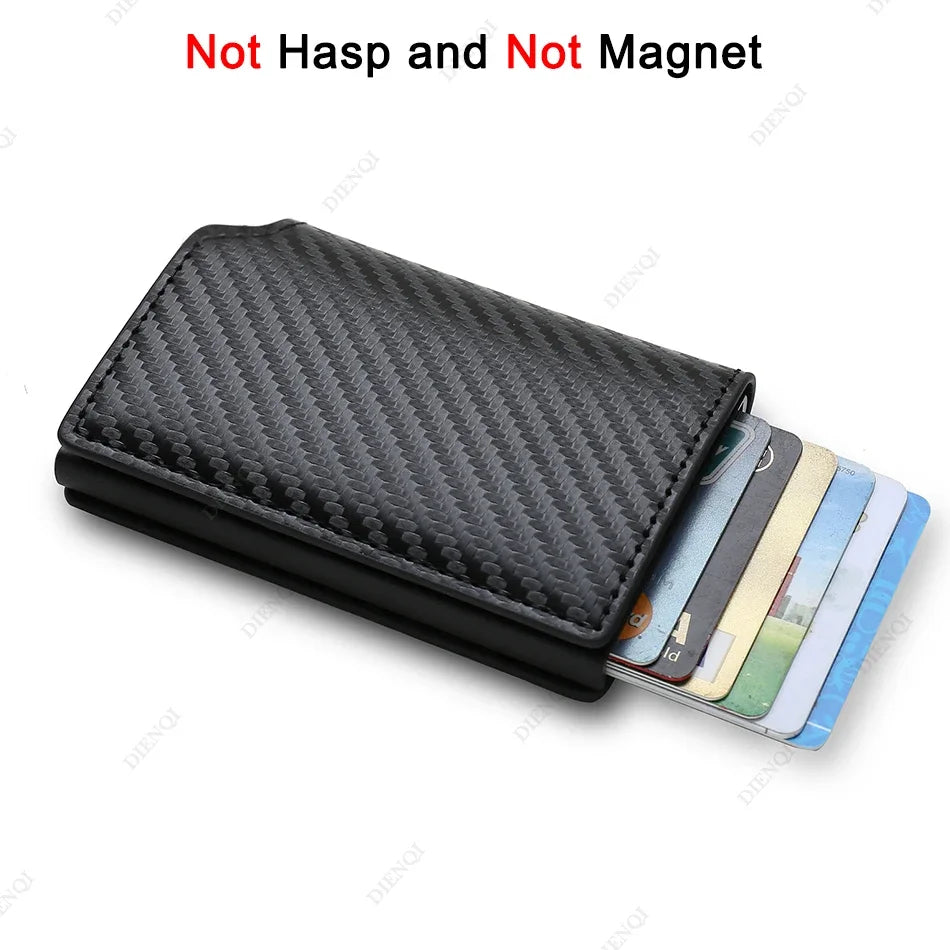 Slim Carbon Fiber RFID Wallet – Aluminum Pop-Up Card Holder for Men