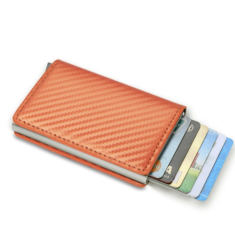 Slim Carbon Fiber RFID Wallet – Aluminum Pop-Up Card Holder for Men