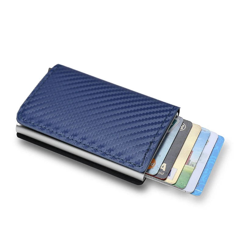 Slim Carbon Fiber RFID Wallet – Aluminum Pop-Up Card Holder for Men