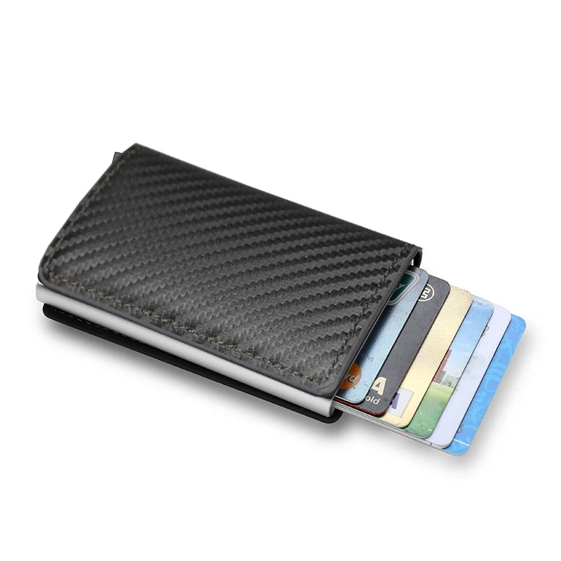 Slim Carbon Fiber RFID Wallet – Aluminum Pop-Up Card Holder for Men