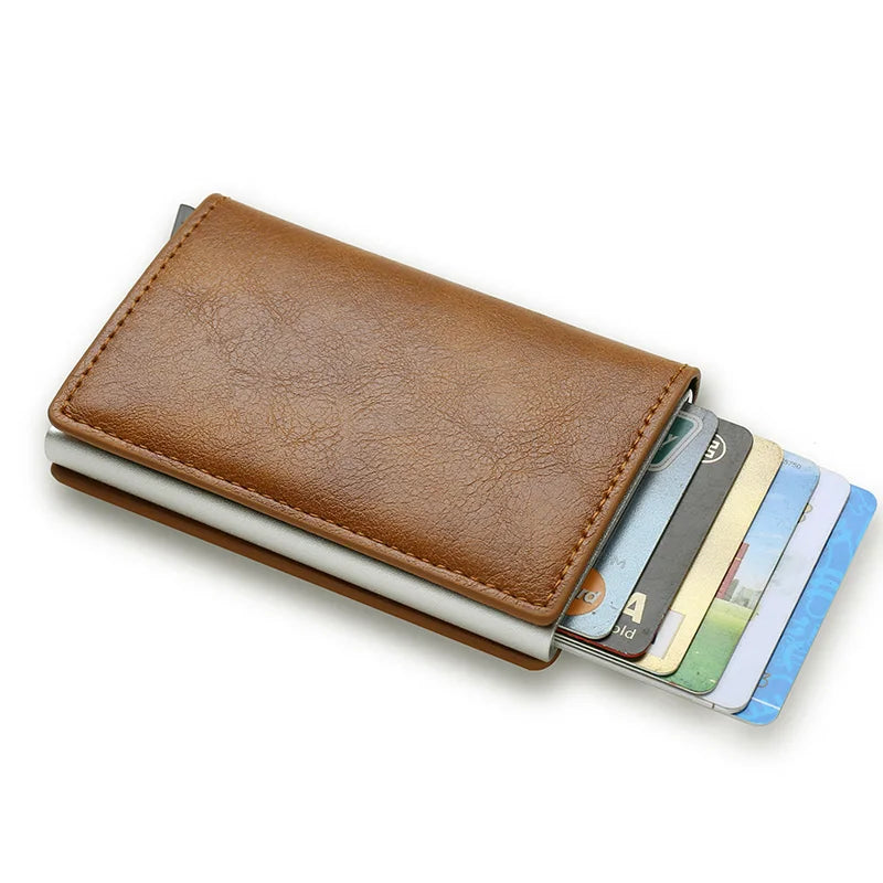 Slim Carbon Fiber RFID Wallet – Aluminum Pop-Up Card Holder for Men
