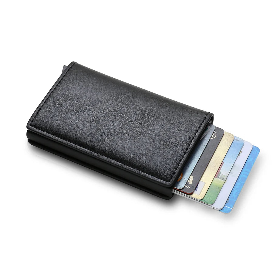 Slim Carbon Fiber RFID Wallet – Aluminum Pop-Up Card Holder for Men