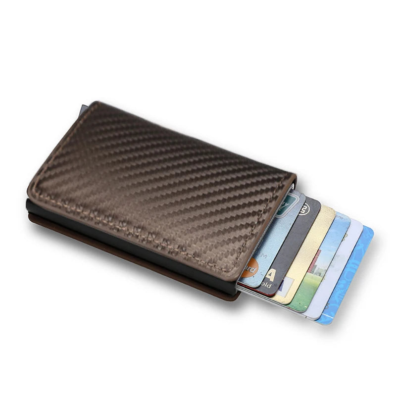 Slim Carbon Fiber RFID Wallet – Aluminum Pop-Up Card Holder for Men