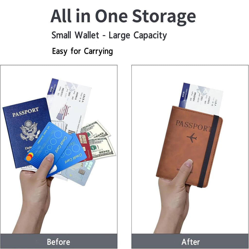 RFID-Blocking Passport Holder & Travel Wallet – PU Leather Document Organizer
