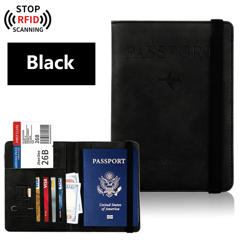 RFID-Blocking Passport Holder & Travel Wallet – PU Leather Document Organizer