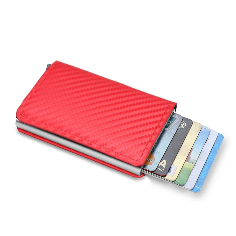 Slim Carbon Fiber RFID Wallet – Aluminum Pop-Up Card Holder for Men