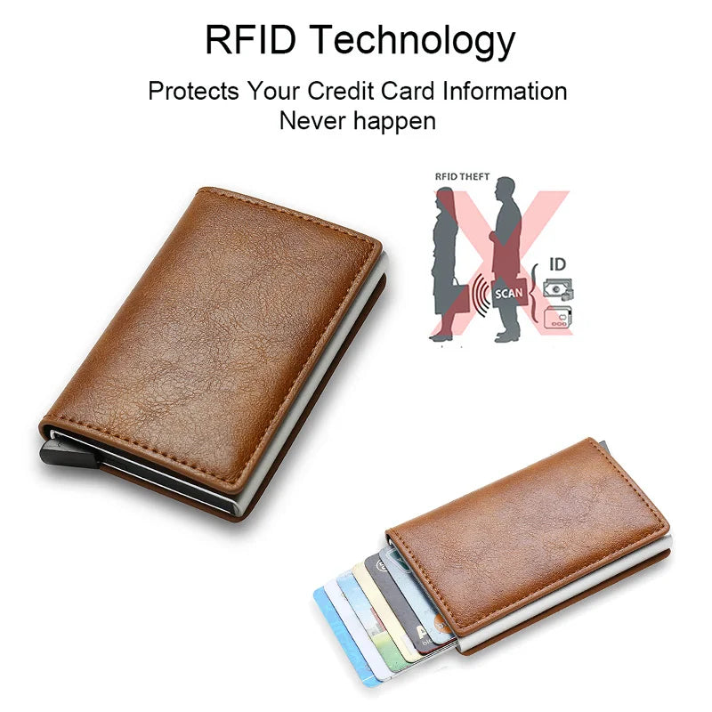 Slim Carbon Fiber RFID Wallet – Aluminum Pop-Up Card Holder for Men