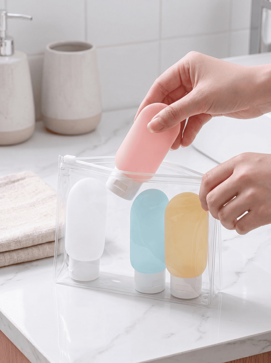 Refillable Travel Bottle Set (4 × 60ml) – Leak-Proof Squeeze Containers for Toiletries