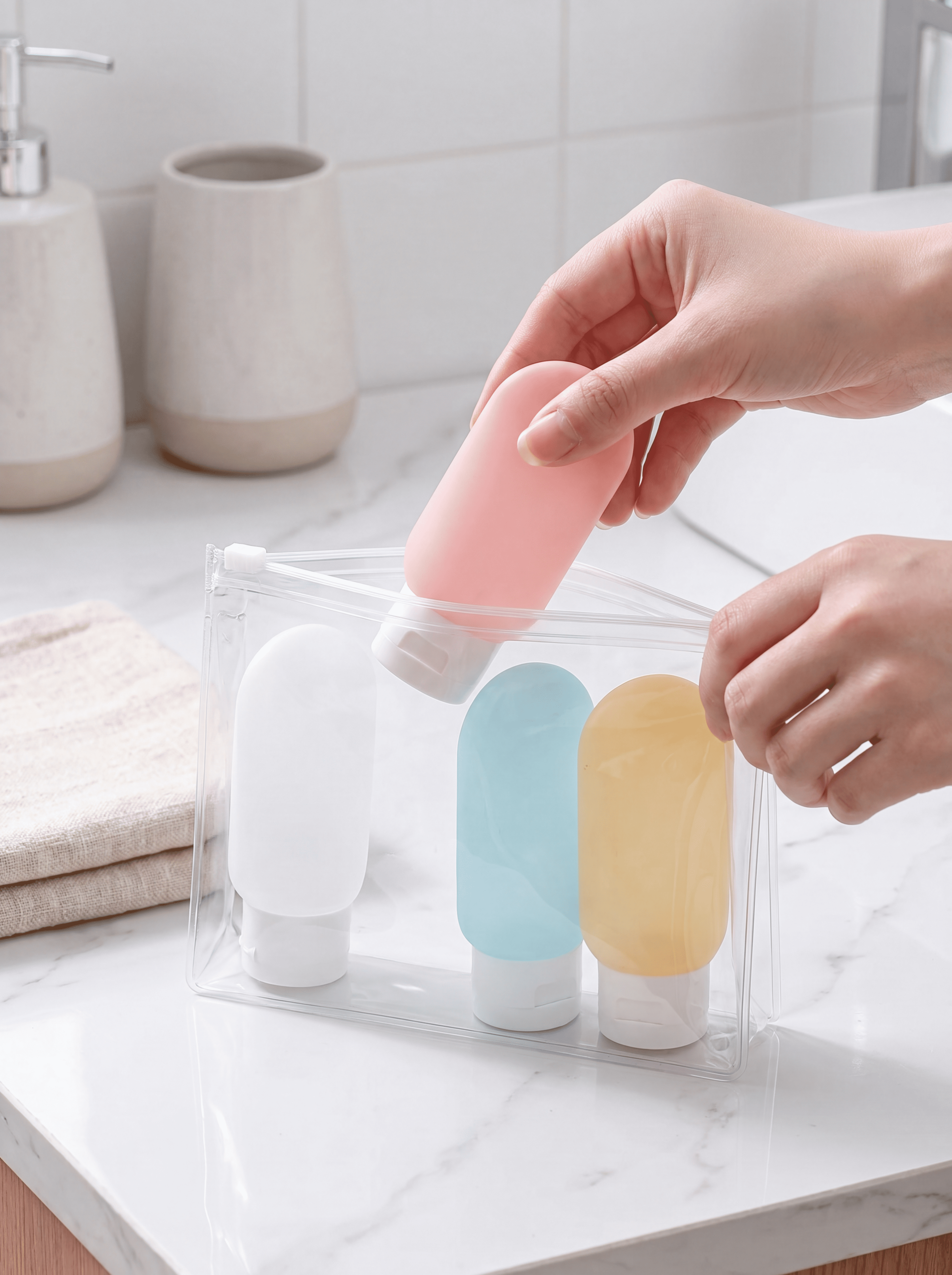 Refillable Travel Bottle Set (4 × 60ml) – Leak-Proof Squeeze Containers for Toiletries