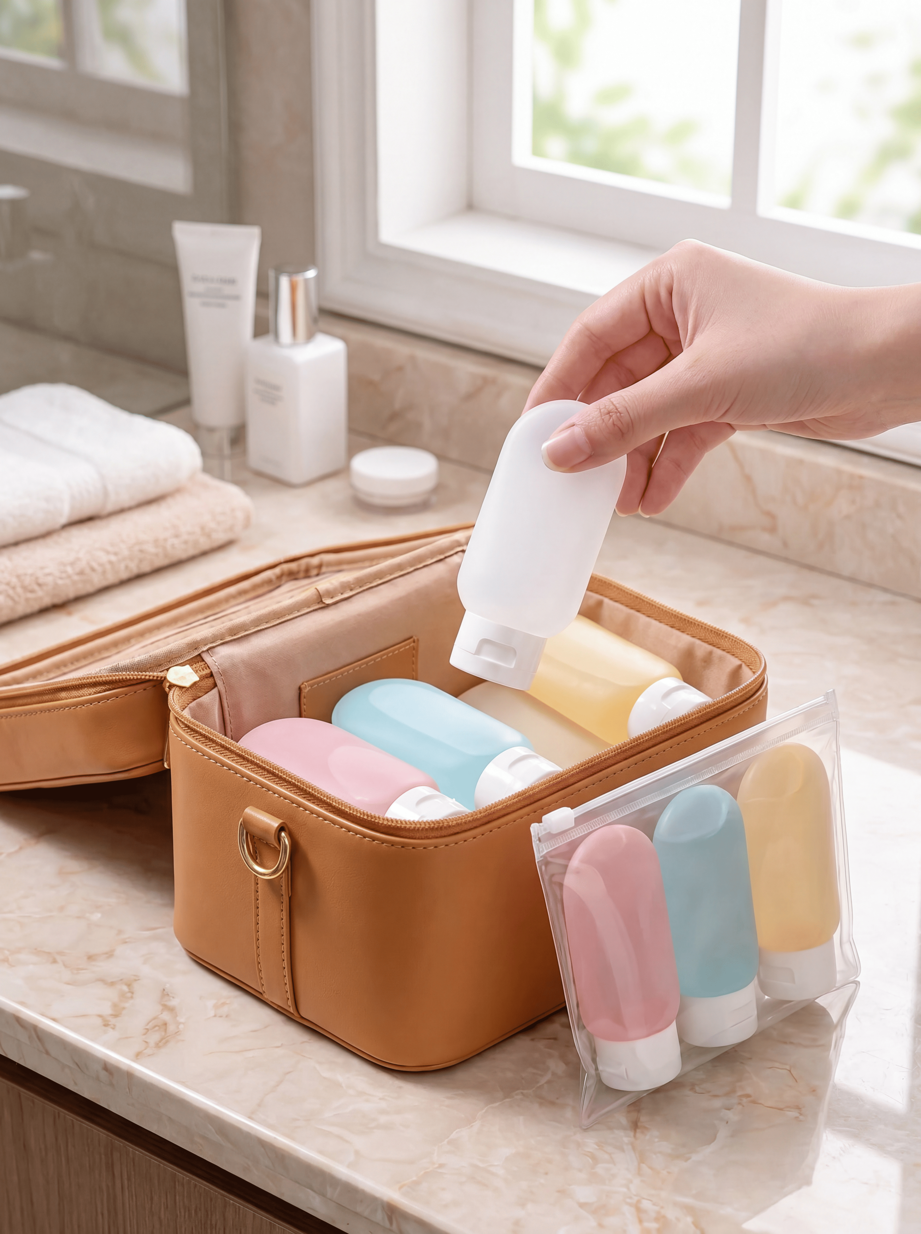 Refillable Travel Bottle Set (4 × 60ml) – Leak-Proof Squeeze Containers for Toiletries