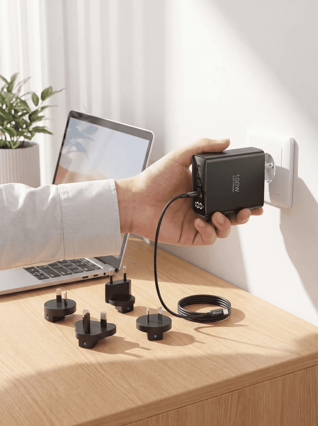100W 4-Port USB-C Travel Charger – Foldable Worldwide Adapter (UK/EU/AU)